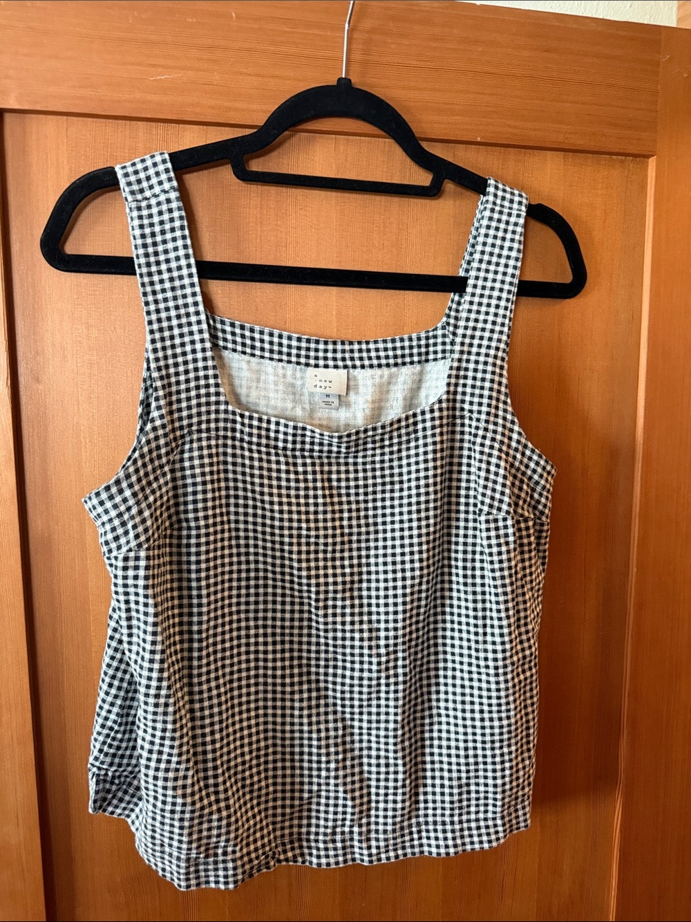 a new day Black & White Gingham Square Neck Tank